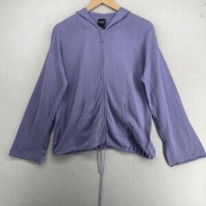 EILEEN FISHER Sweater M Organic Cotton Jersey Full Zip Hoodie Bell Sleeve Purple